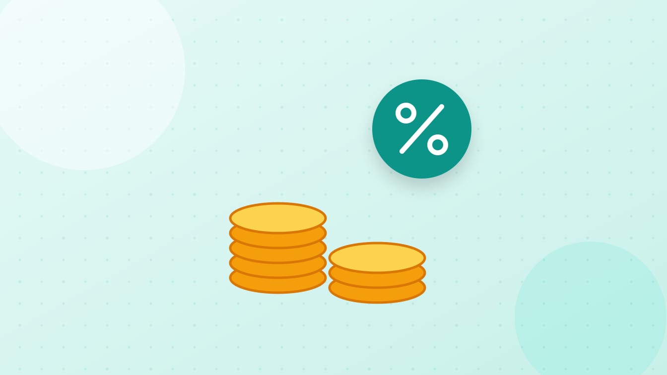 An illustration of stacks of gold coins beside a percent sign