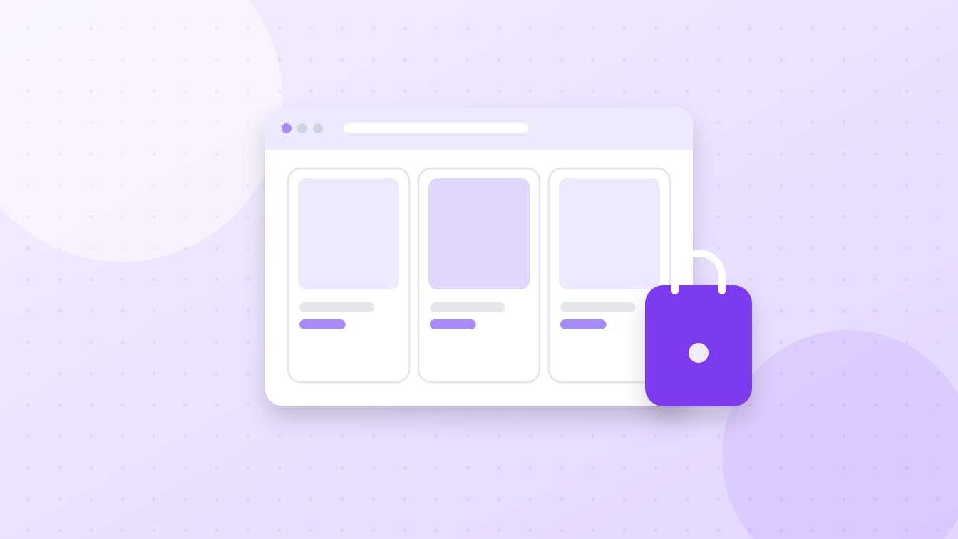 An illustration of an online store page with three product cards and a shopping bag