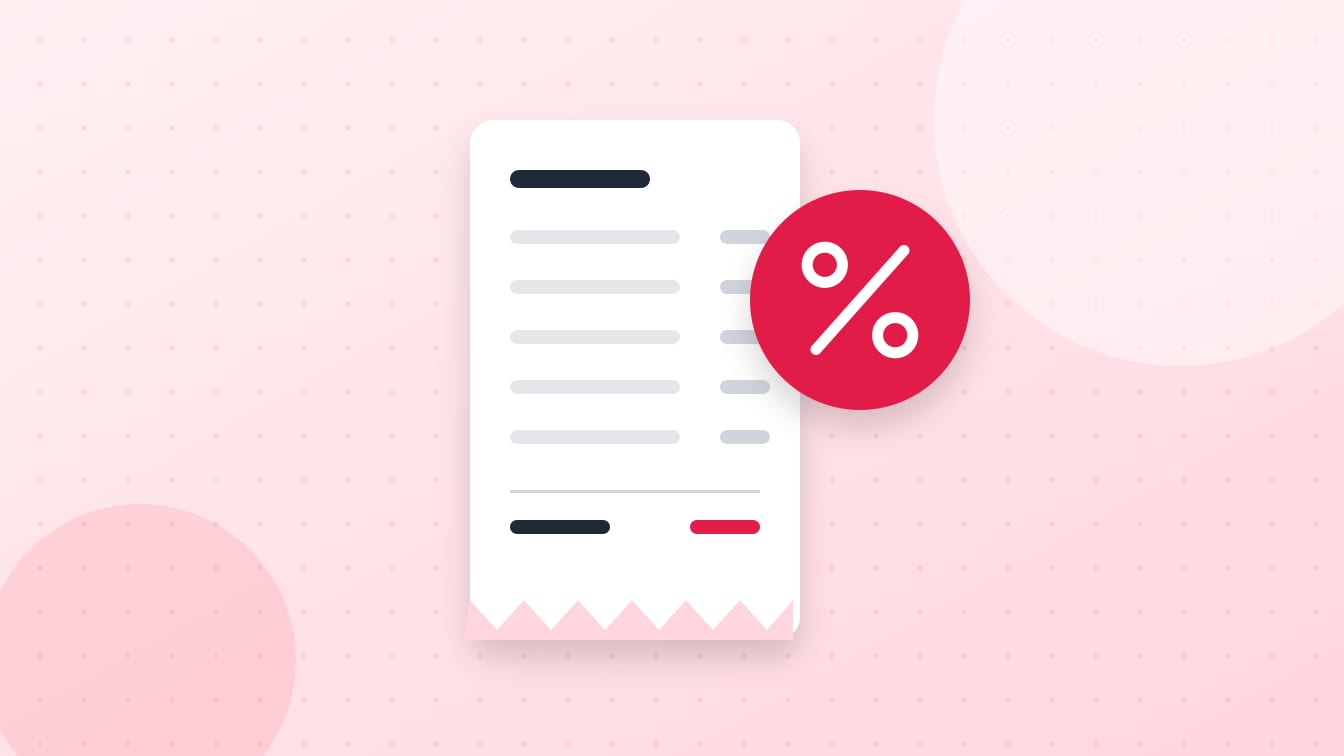 An illustration of a long receipt beside a large percent sign
