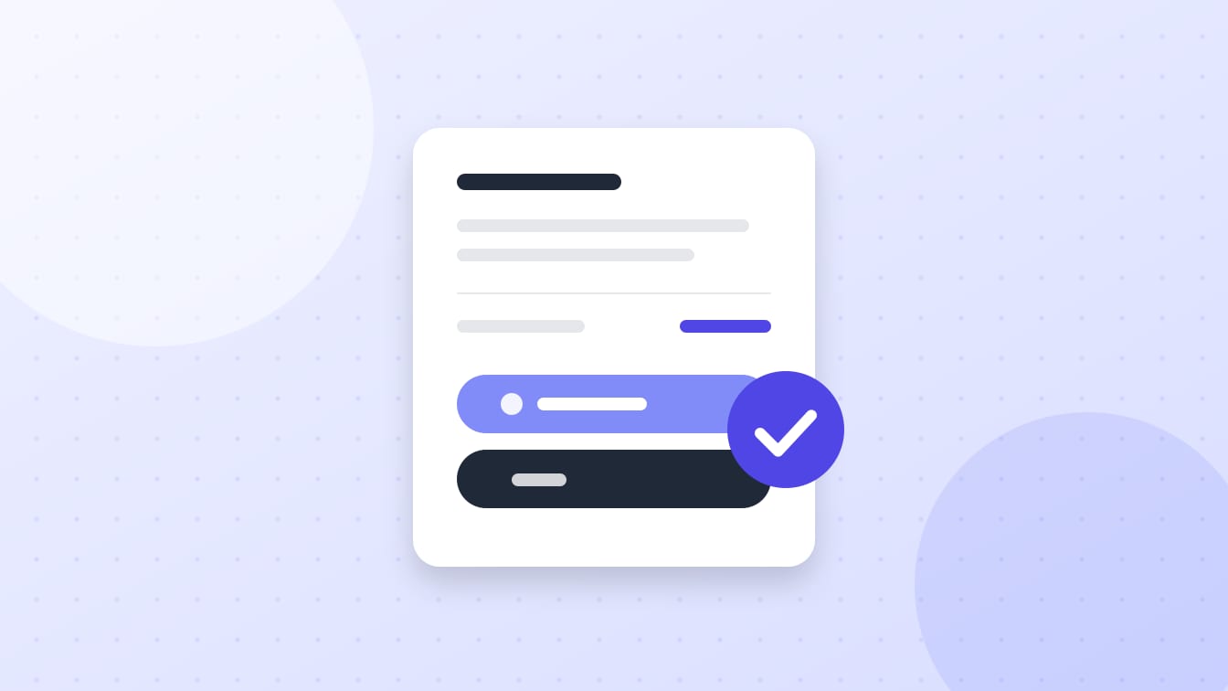 An illustration of a checkout panel with two payment buttons and a green check mark