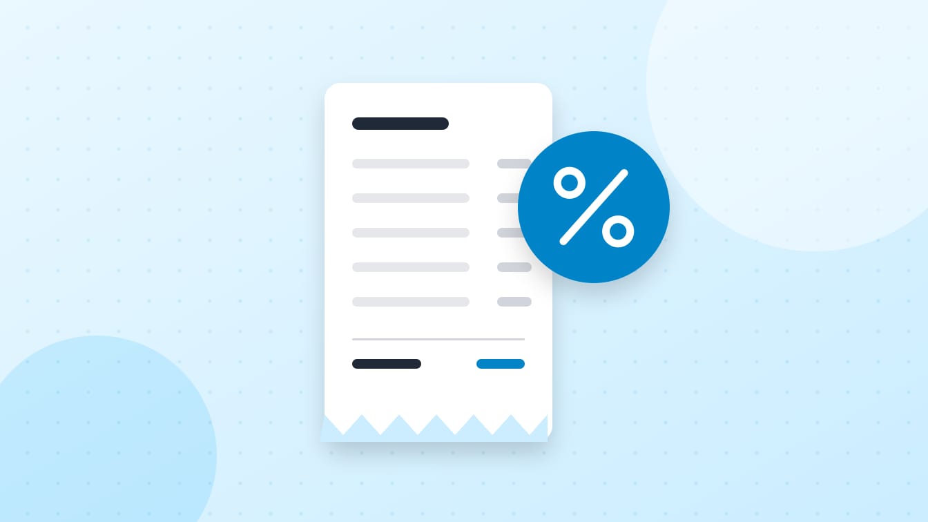 An illustration of a long receipt beside a large percent sign