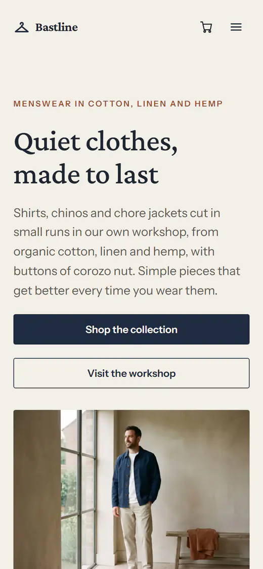 Menswear store template, on a phone