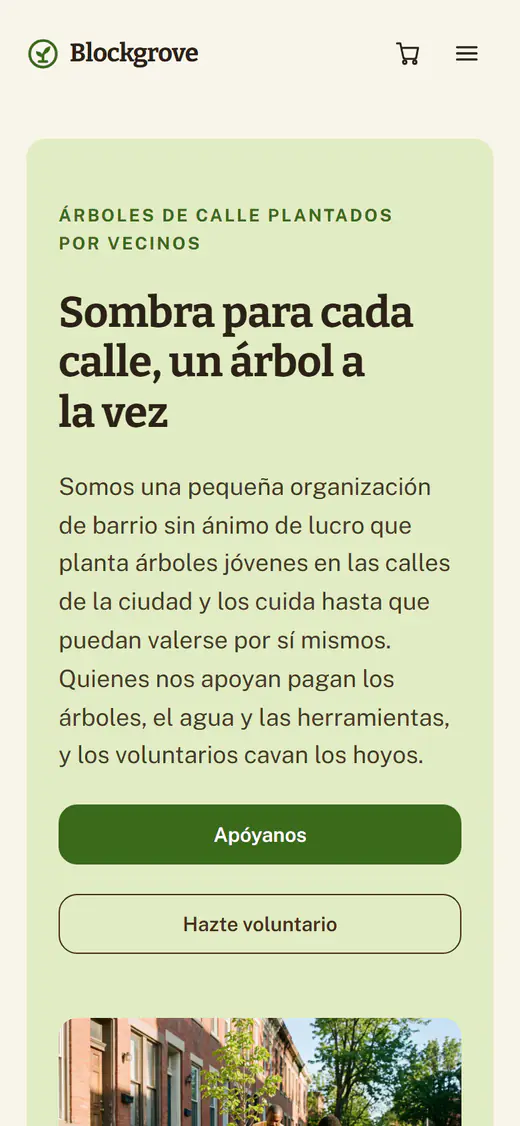 Plantilla web para ONG, en el móvil