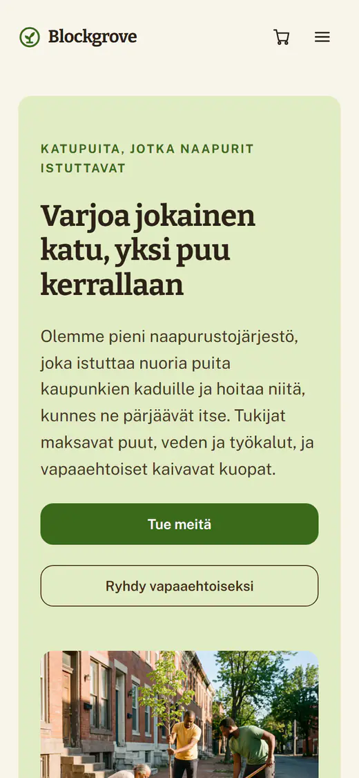Voittoa tavoittelemattoman järjestön verkkosivupohja, puhelimella
