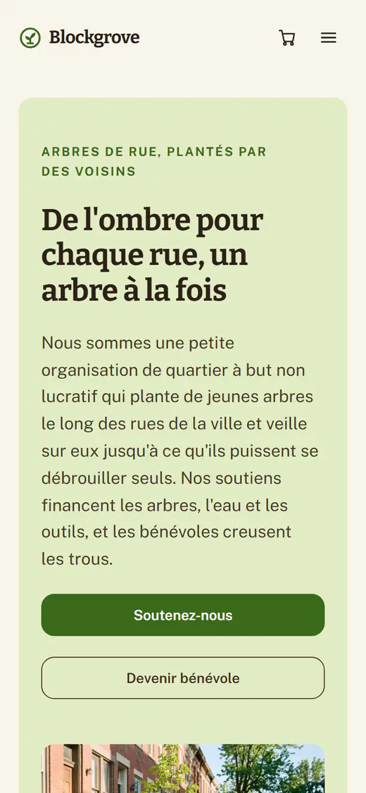 Modèle de site pour association, sur téléphone