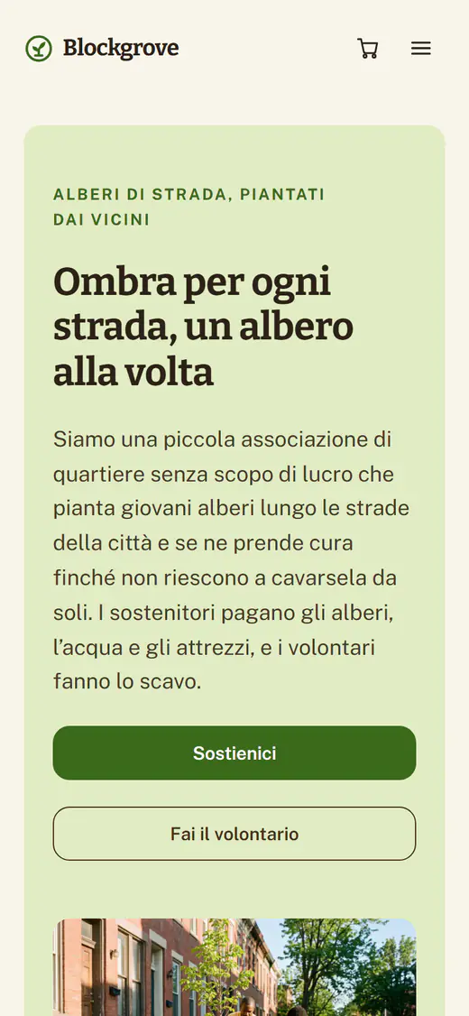 Modello di sito per no profit, su smartphone