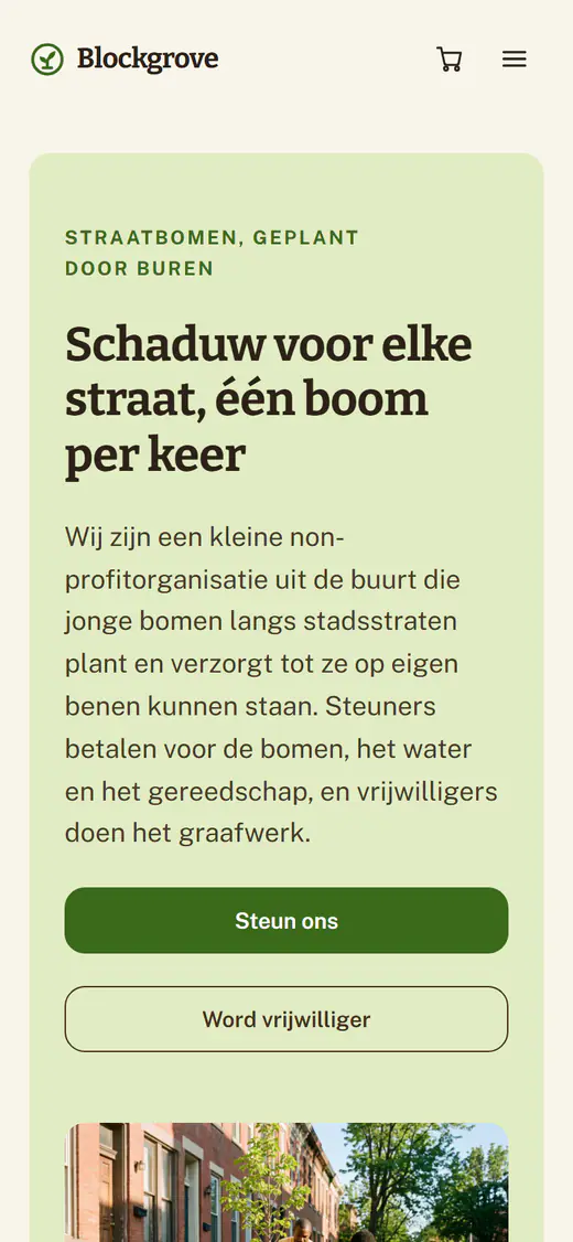 Websitesjabloon voor een non-profit, op een telefoon