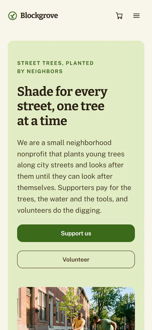Nonprofit website template, on a phone