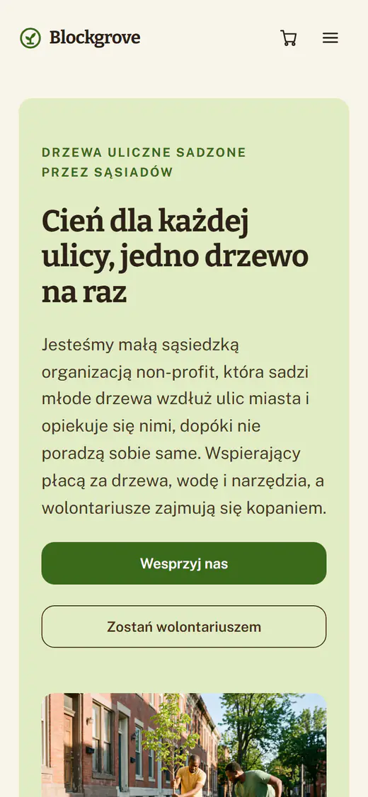 Szablon strony organizacji non-profit na telefonie