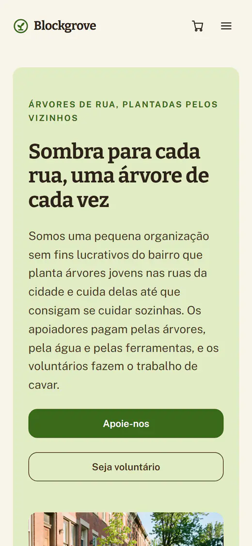 Modelo de site para ONG, no celular