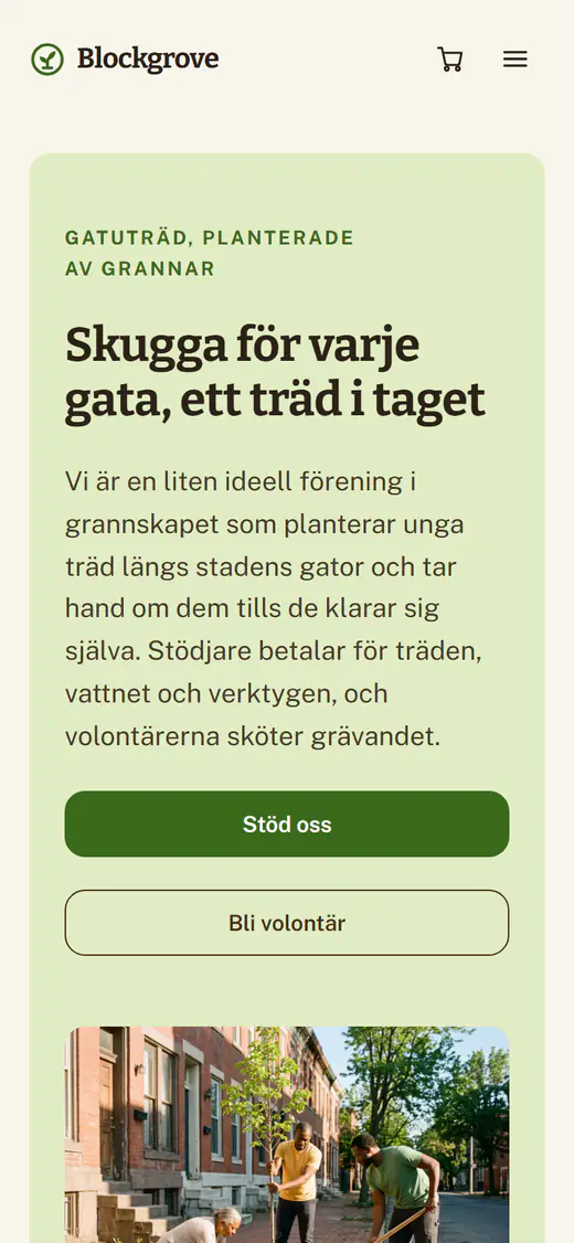 Webbplatsmall för ideella organisationer, på en telefon