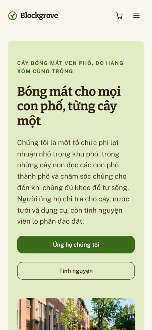 Mẫu trang web phi lợi nhuận, trên điện thoại