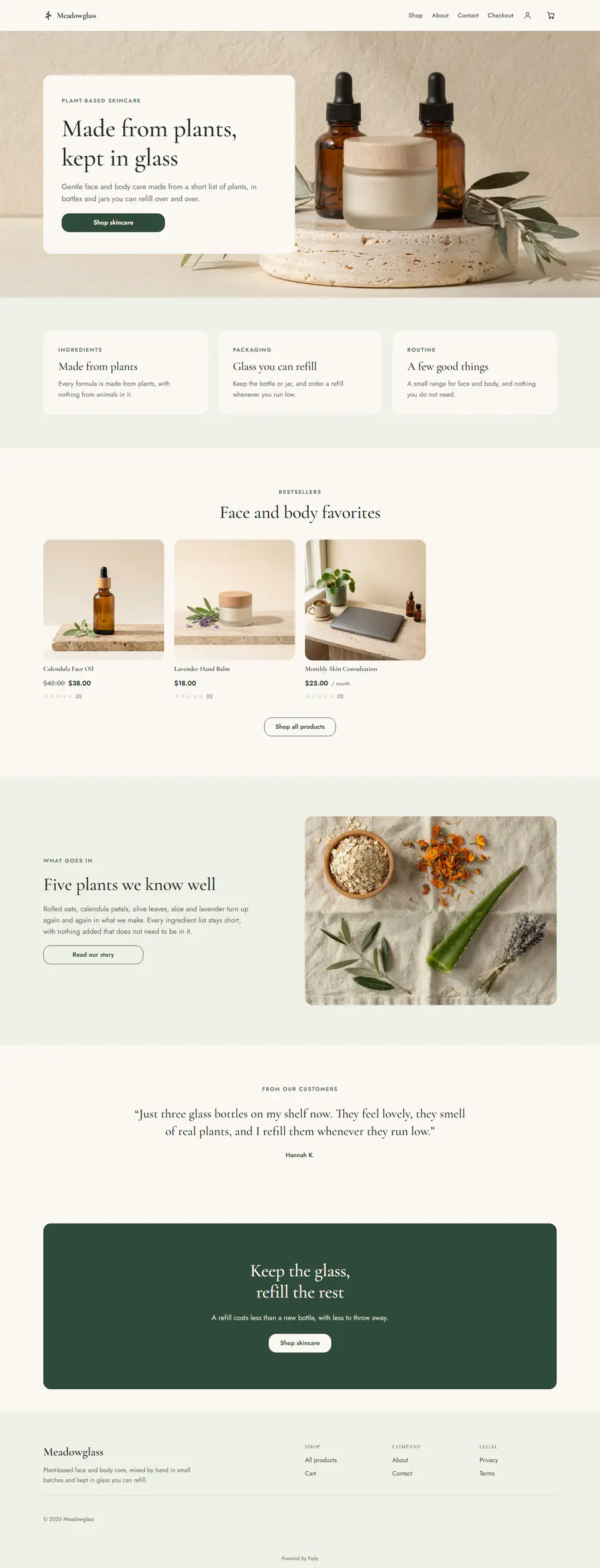 Skincare store template, the whole home page