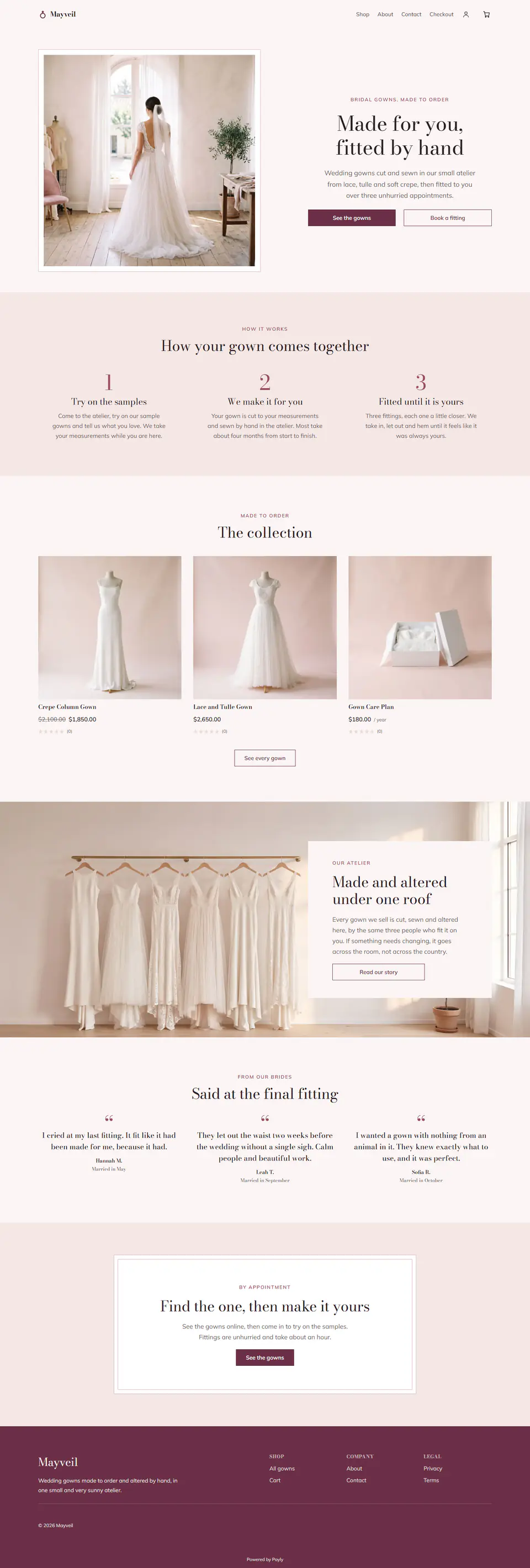 Bridal shop template, the whole home page