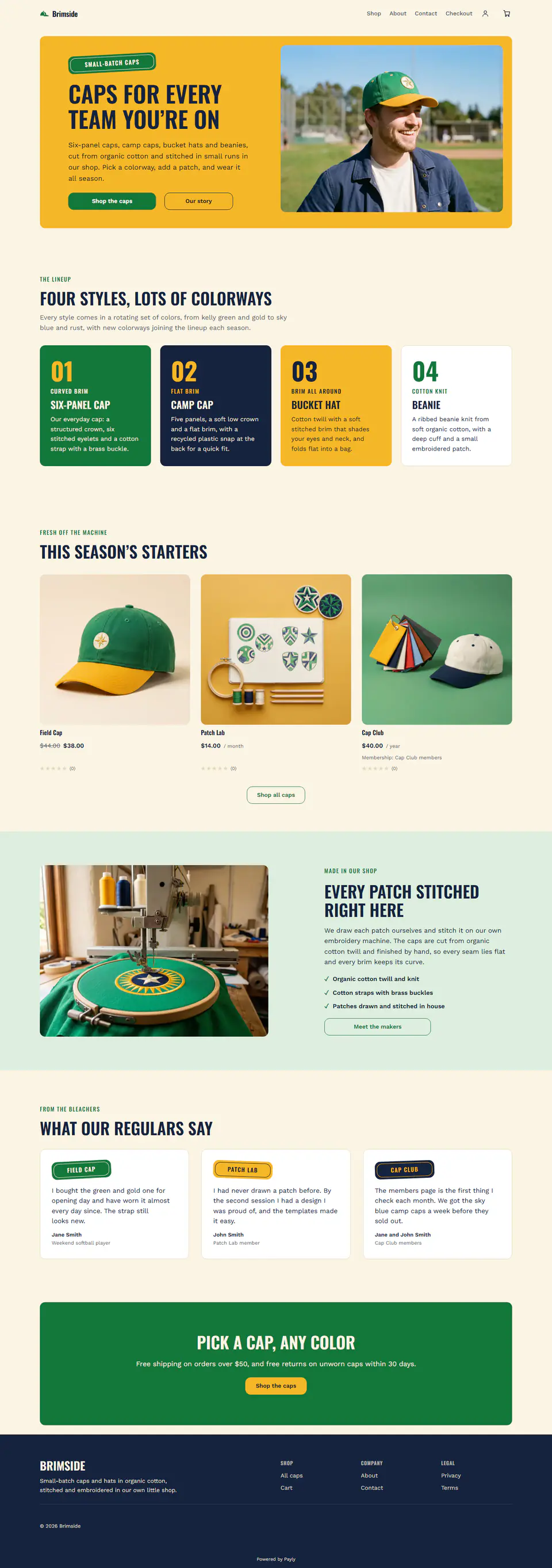 Hat store template, the whole home page