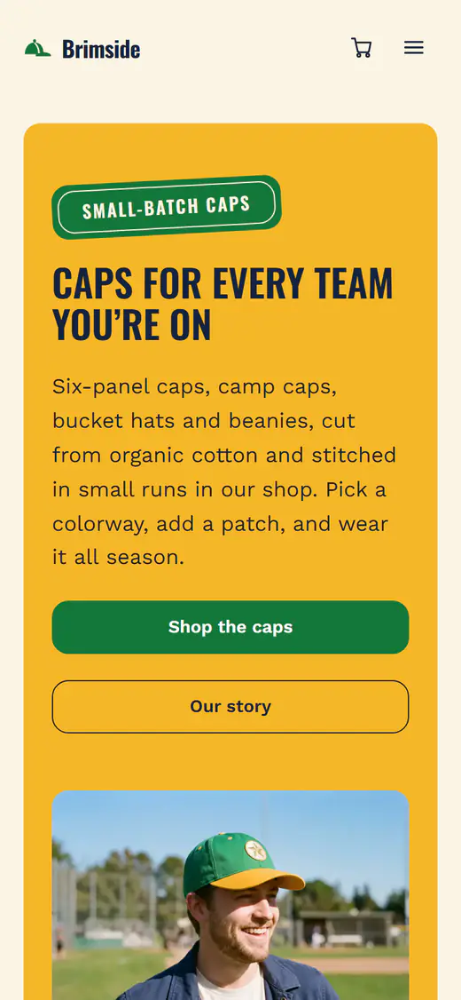 Hat store template, on a phone