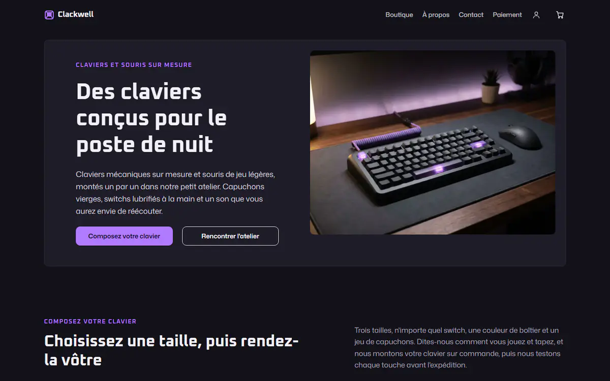 Modèle de boutique de claviers gaming, sur ordinateur
