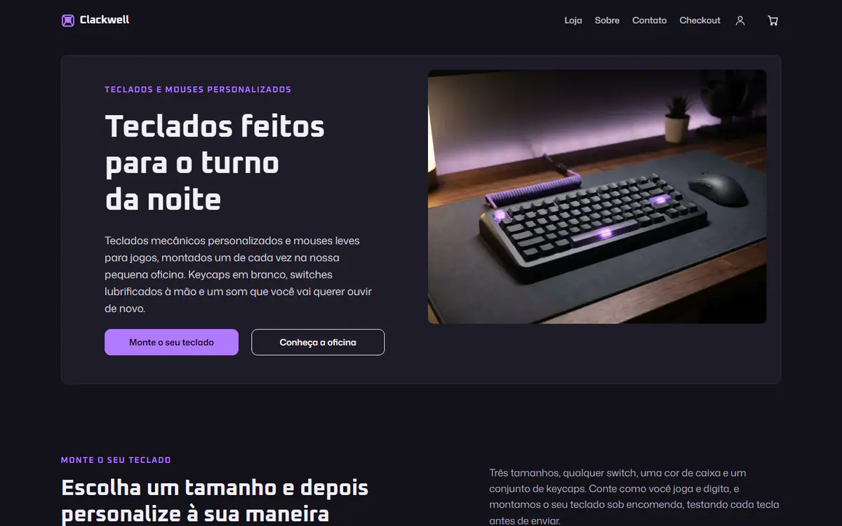Modelo de loja de teclados gamer, no computador