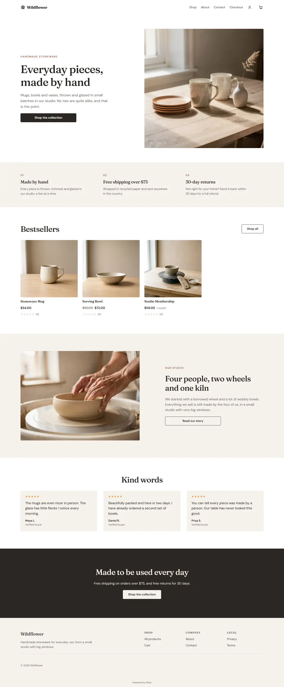 Ceramics and pottery store template, the whole home page