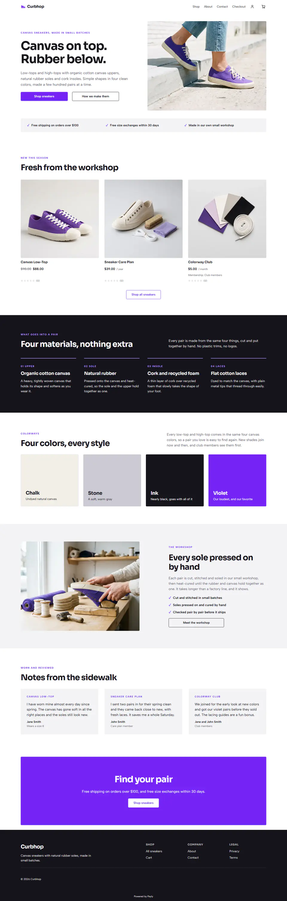 Sneaker store template, the whole home page