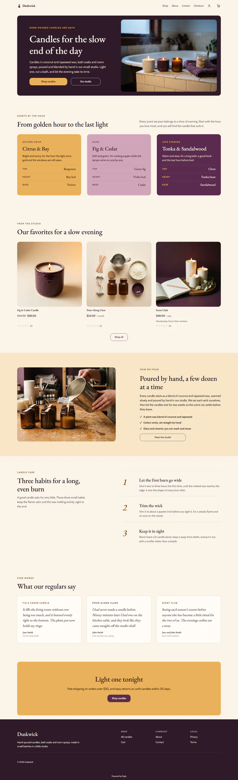 Candle store template, the whole home page