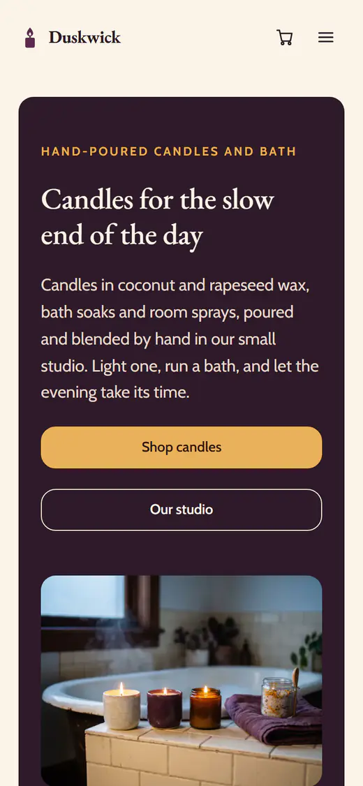 Candle store template, on a phone