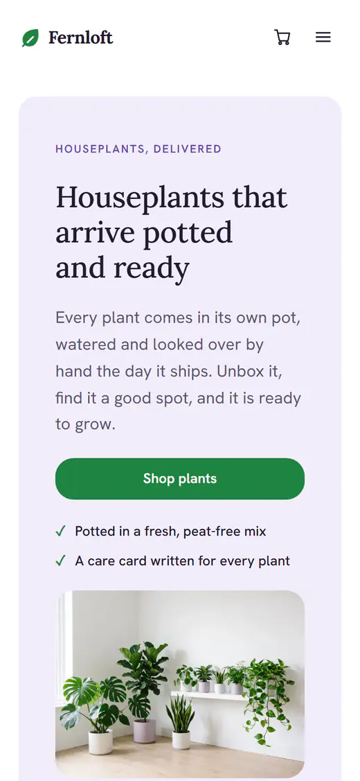 Plant shop template, on a phone