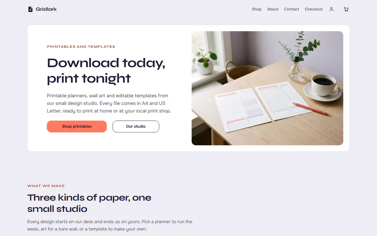 Printables shop template, on a computer