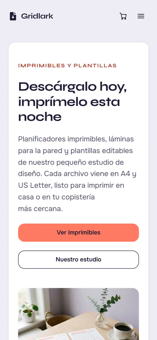 Plantilla de tienda de imprimibles, en el móvil
