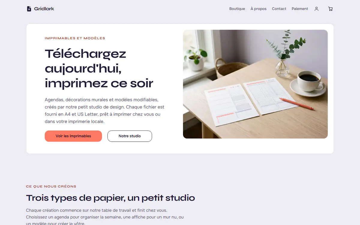 Modèle de boutique de fichiers imprimables, sur ordinateur