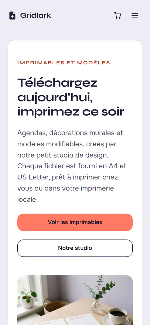 Modèle de boutique de fichiers imprimables, sur téléphone