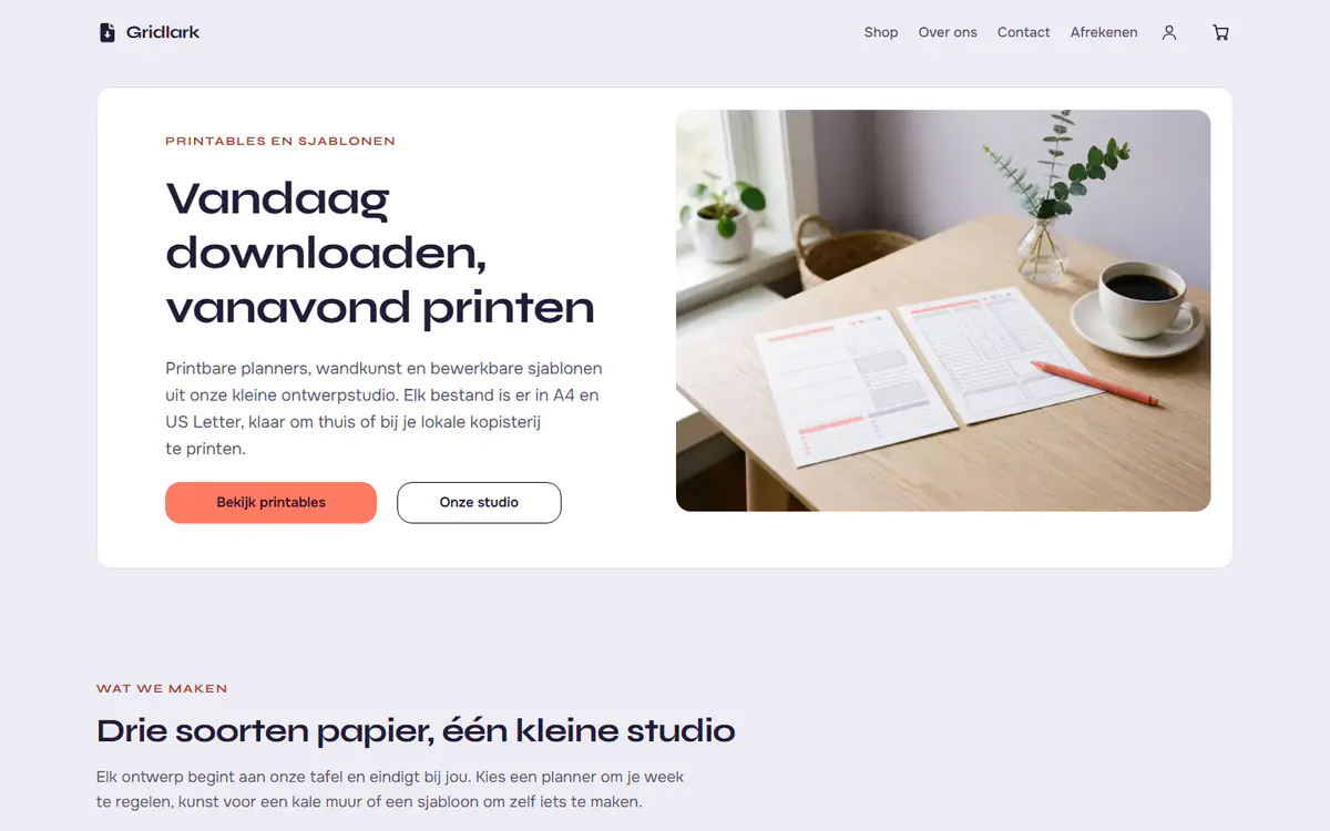Sjabloon voor een printables-winkel, op een computer