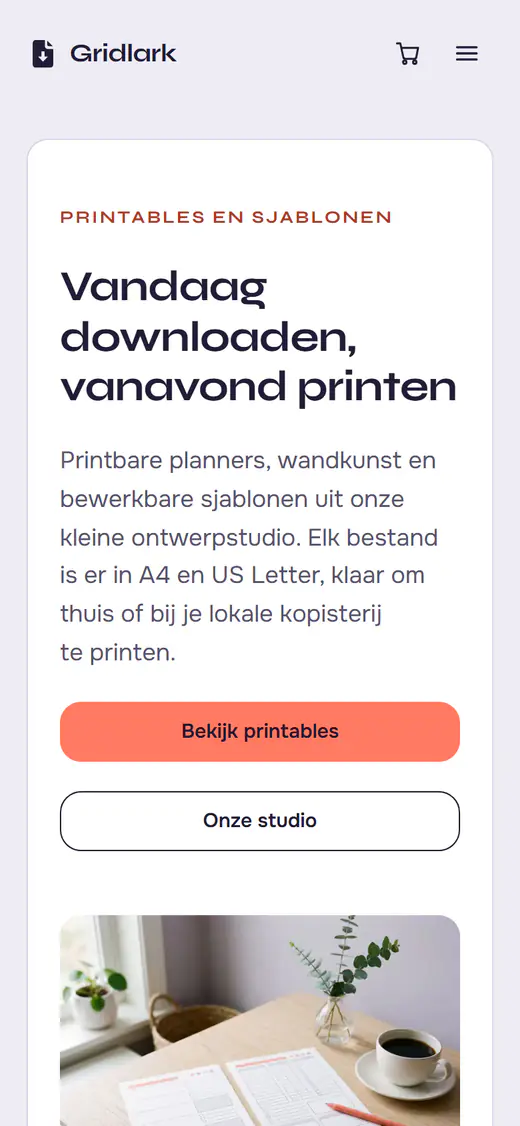 Sjabloon voor een printables-winkel, op een telefoon
