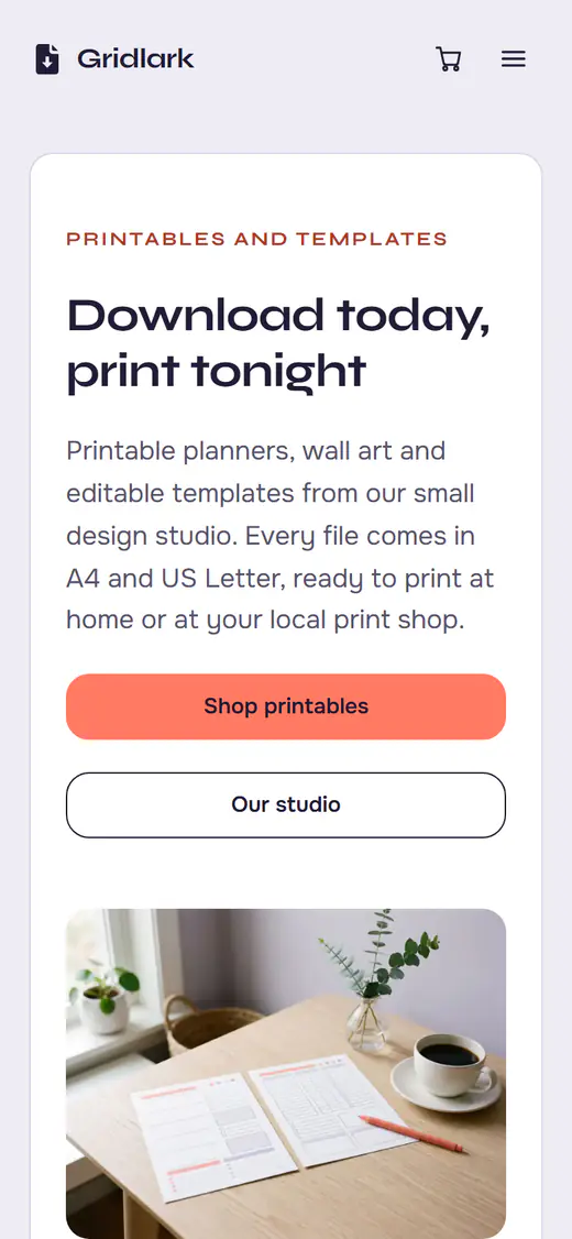 Printables shop template, on a phone