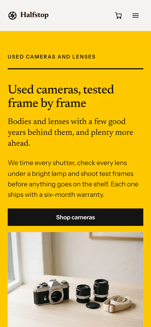 Camera store template, on a phone