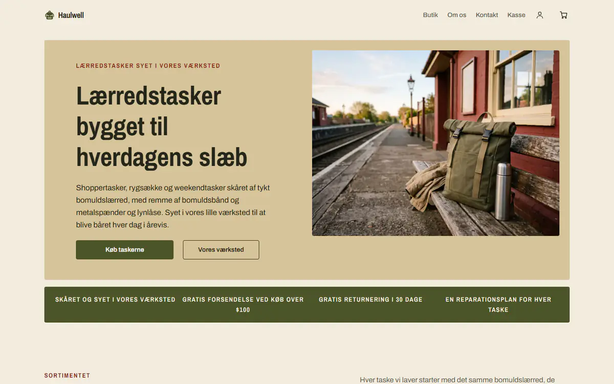 Skabelon til taskebutik, på en computer