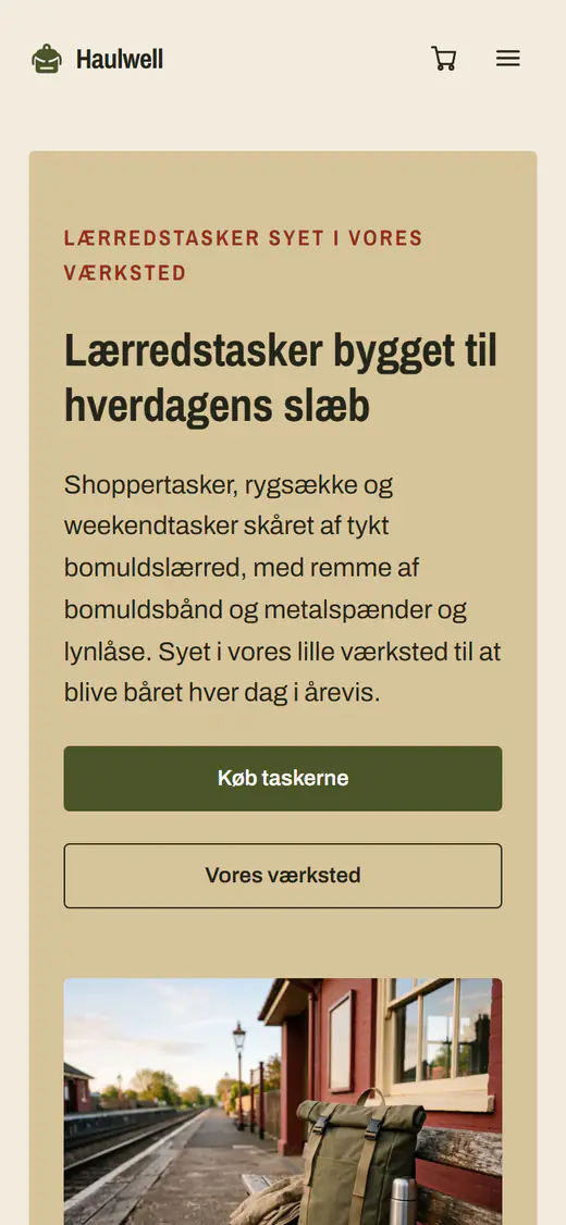 Skabelon til taskebutik, på en telefon