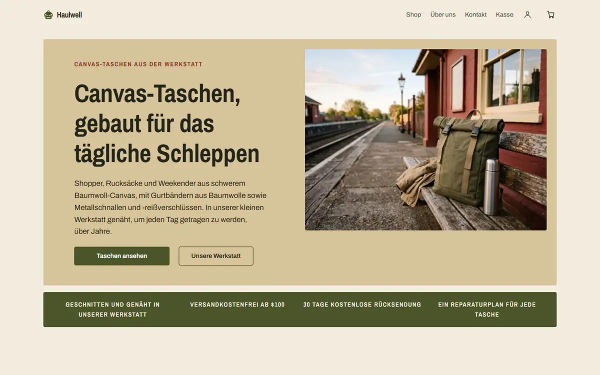 Shop-Vorlage für Taschen auf einem Computer
