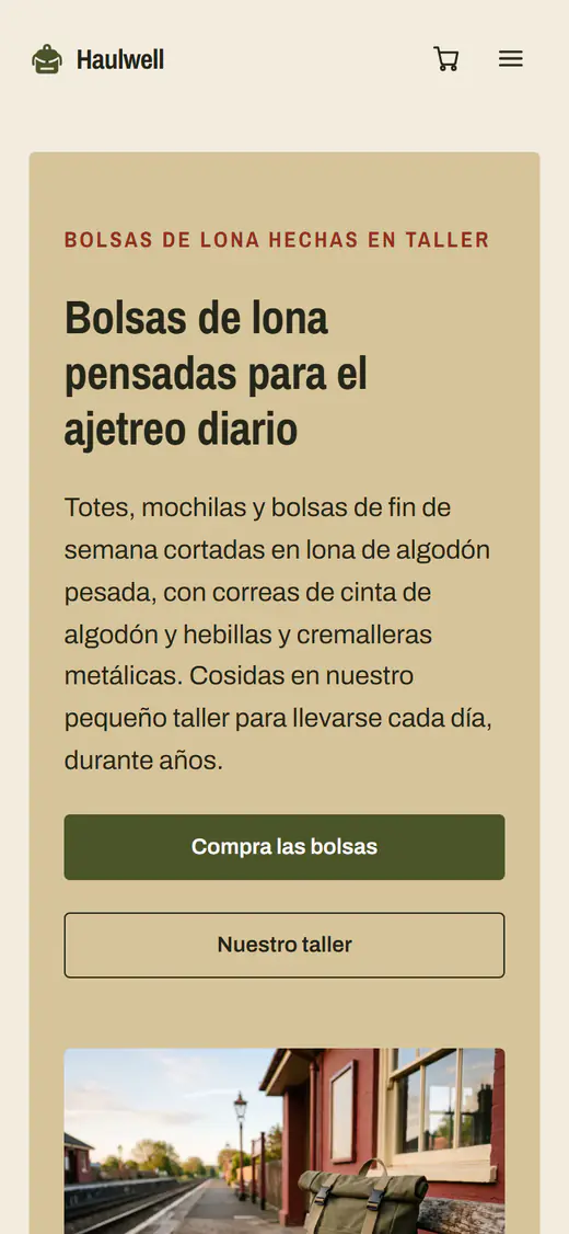 Plantilla de tienda de bolsos y mochilas, en el móvil