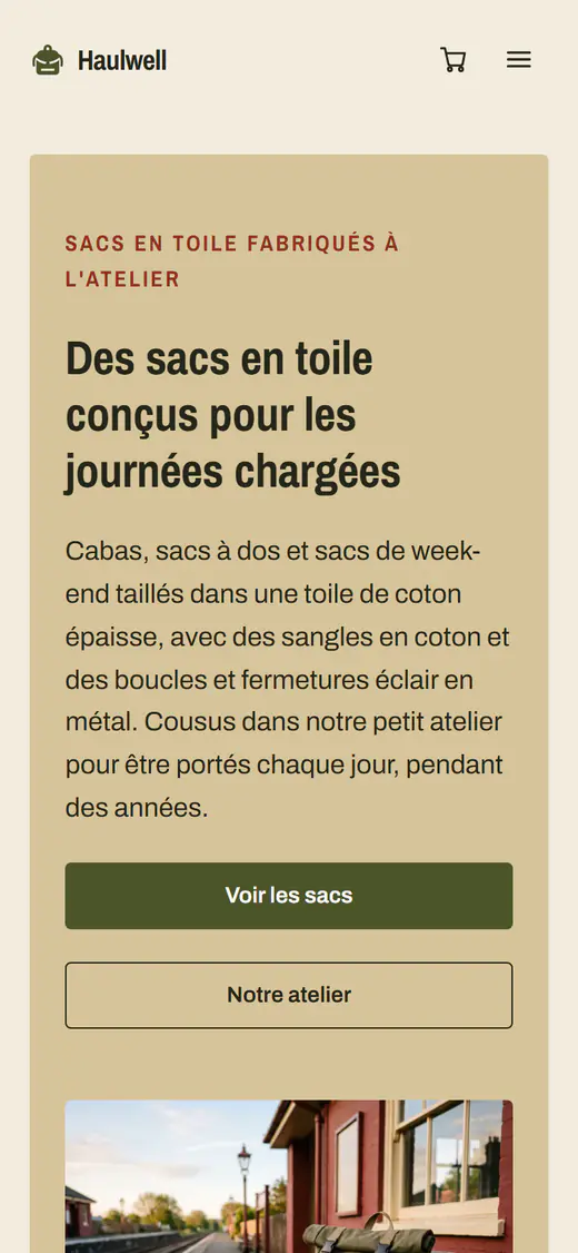 Modèle de boutique de sacs, sur téléphone