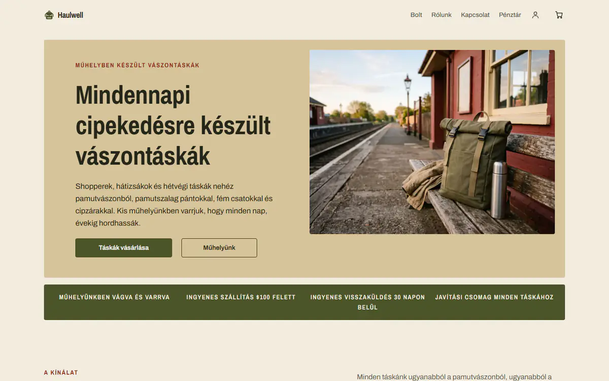 Táska webáruház-sablon számítógépen