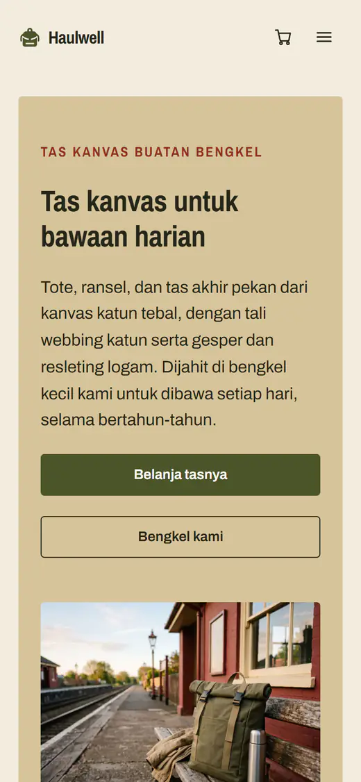 Templat toko tas, di ponsel