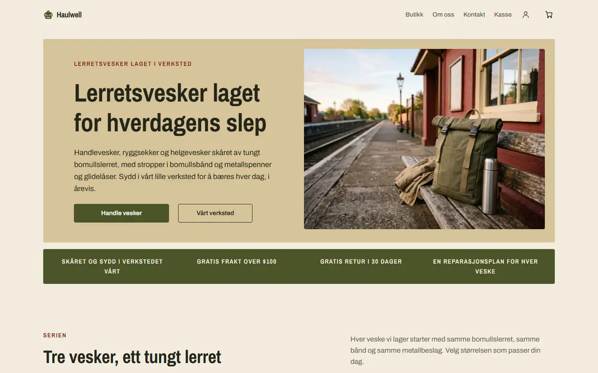 Mal for butikk med vesker, på datamaskin