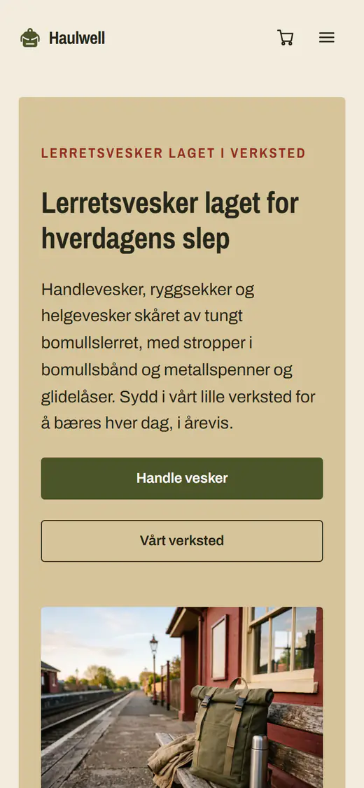 Mal for butikk med vesker, på telefon