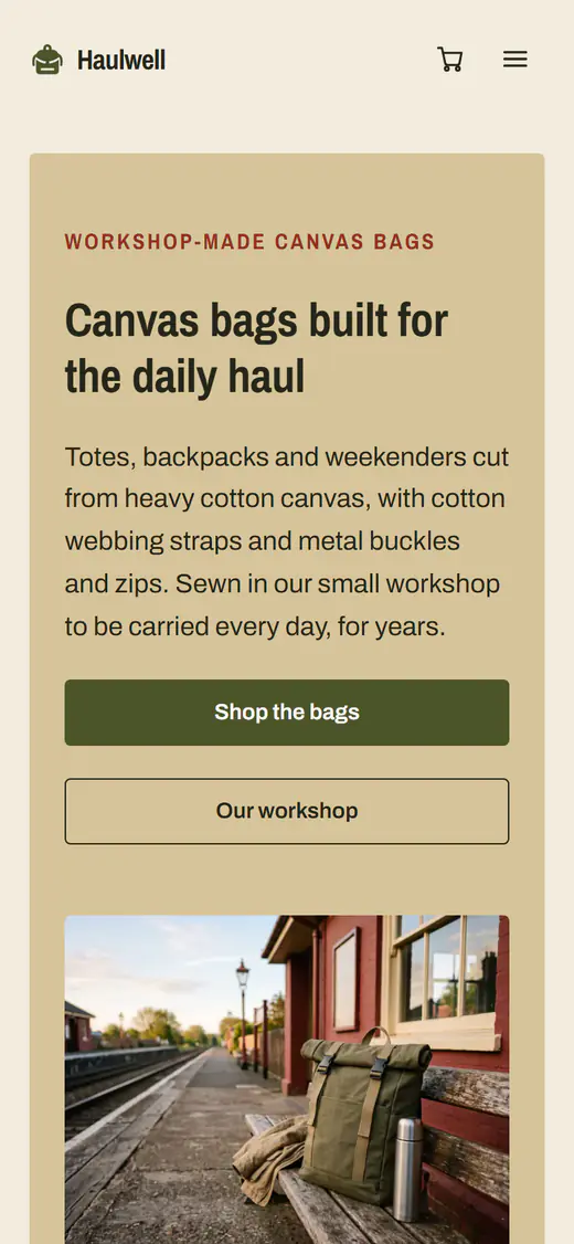 Bag store template, on a phone