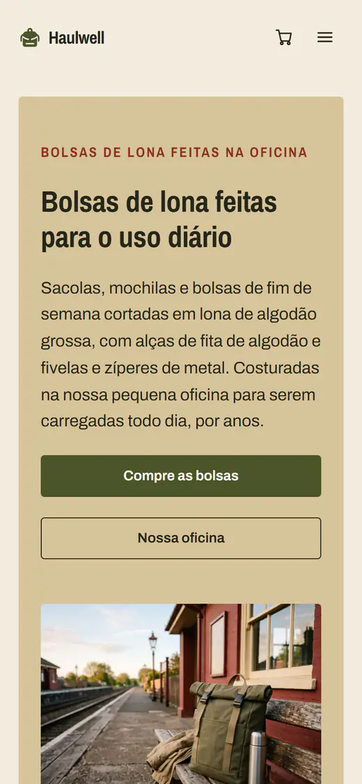Modelo de loja de bolsas, no celular