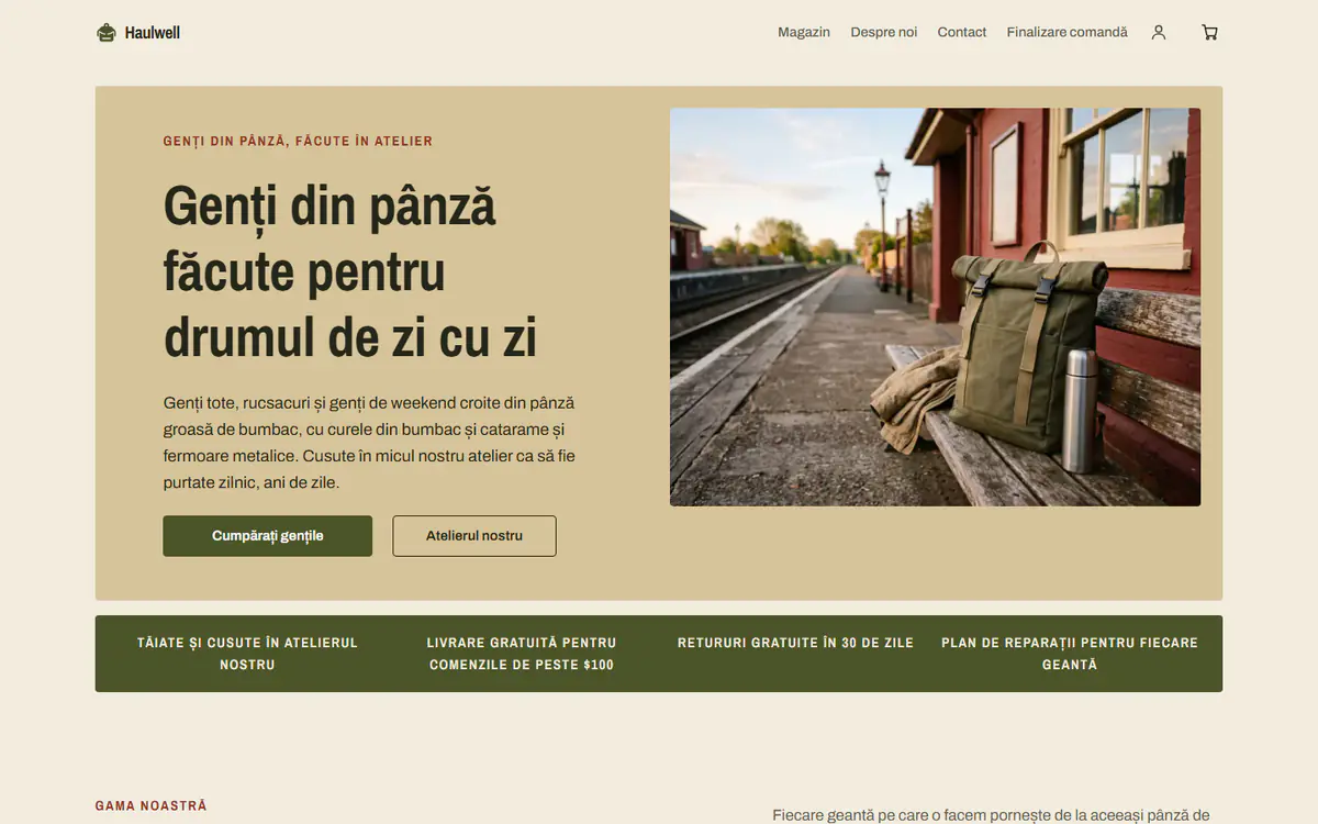 Șablon pentru magazin de genți, pe calculator