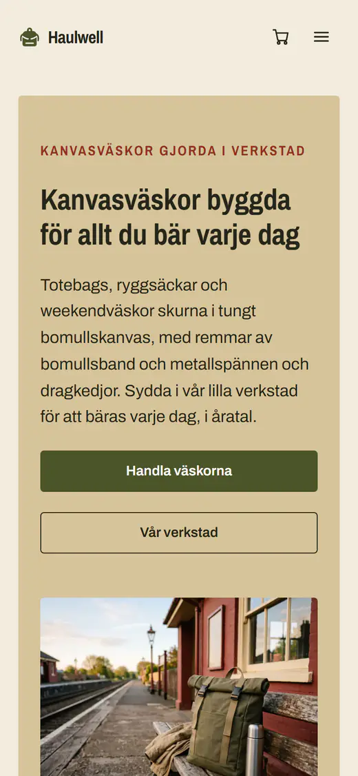 Mall för väskbutik, på en telefon