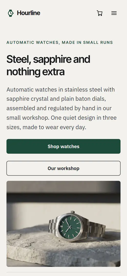 Watch store template, on a phone