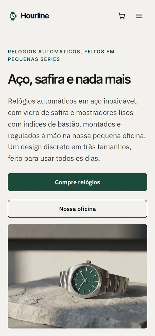 Modelo de loja de relógios, no celular